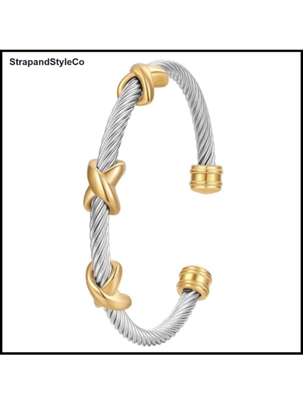 Stainless Steel Twisted Cable Cuff Bracelet Adjustable Open Bangle for Women